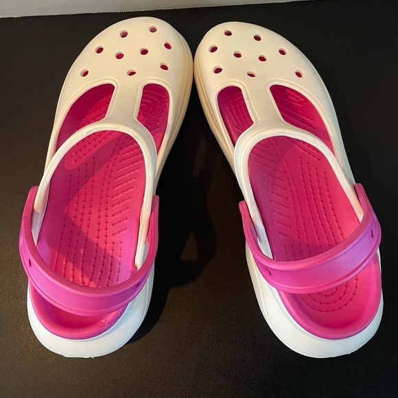 Women’s White and Pink T-Strap Rubber Clogs, New,  Size 40W - Picture 3 of 4